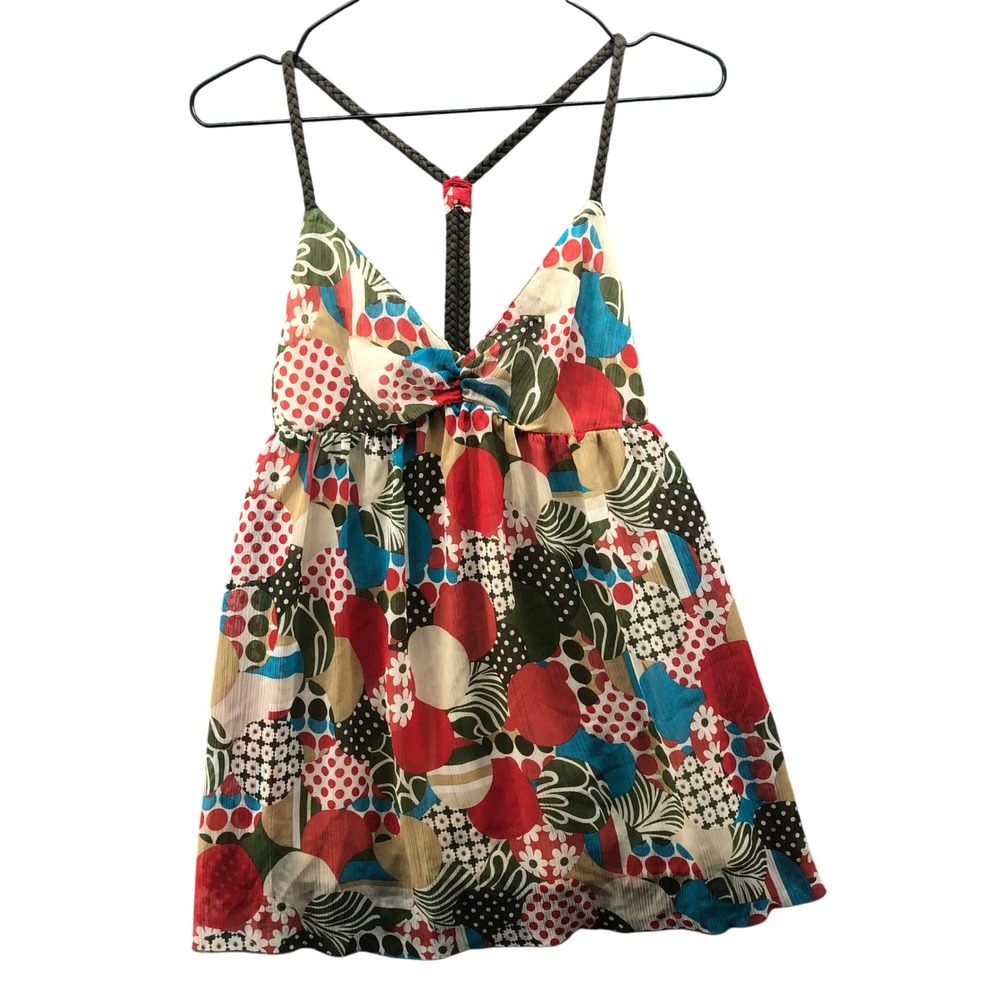 ZARA TRF Geometric Print Braided Strap Cami Top Womens M Multicolor Chiffon